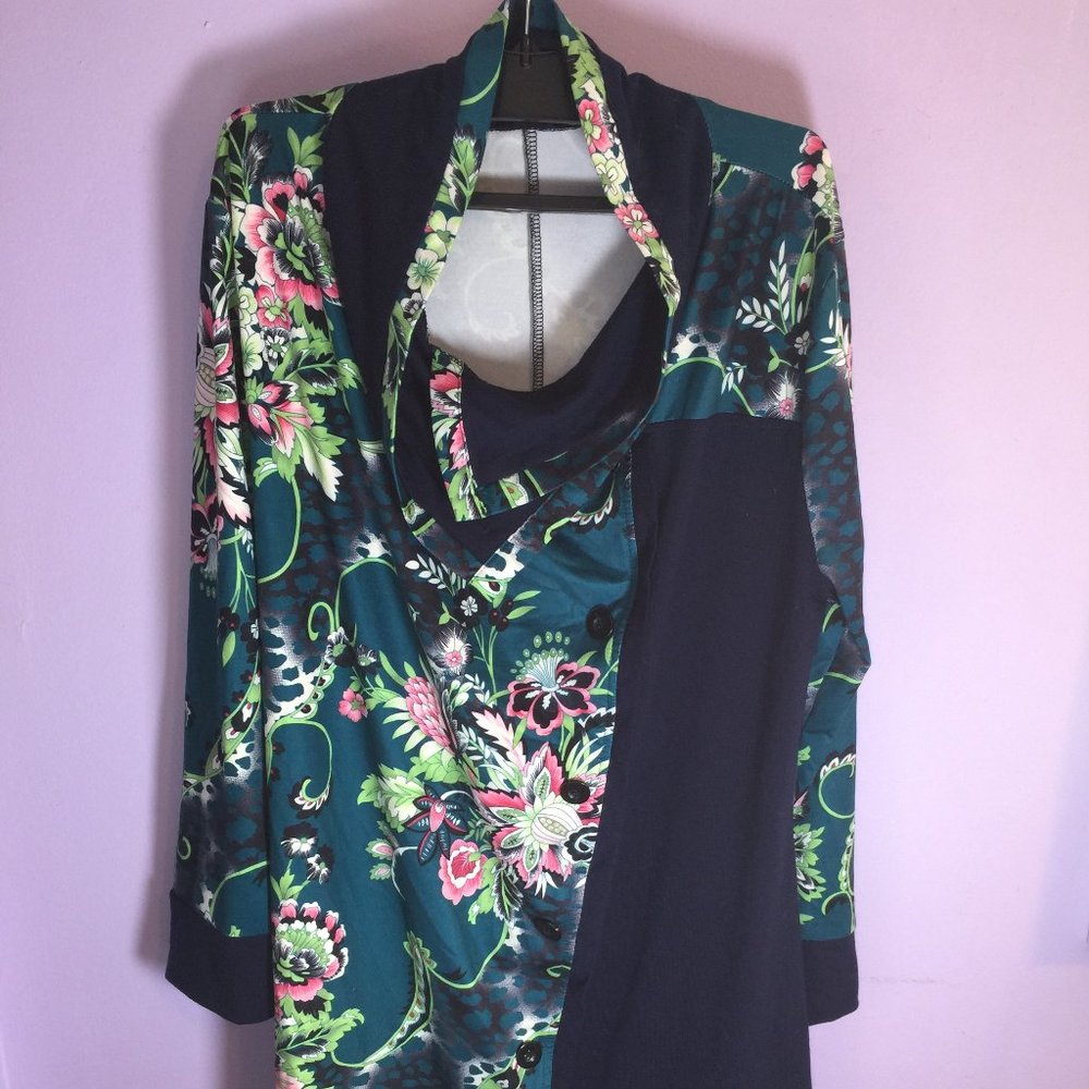 Large Deep Teal/Green Floral Tunic XL
